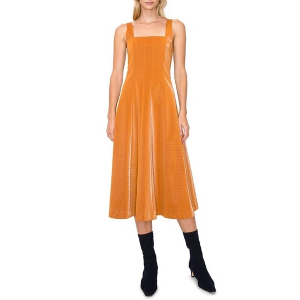 MELLODAY Women’s Medium Croc Embossed Faux Leather Midi Dress Camel Brown‎